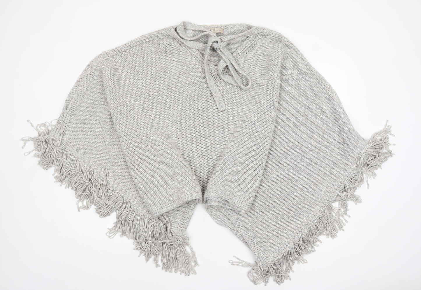 Marks and Spencer Women Grey Chunky-Knit Fringe Cape S