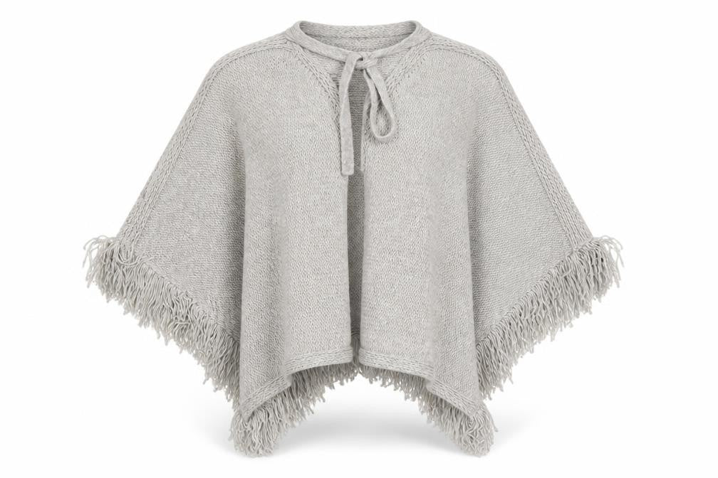 Marks and Spencer Women Grey Chunky-Knit Fringe Cape S
