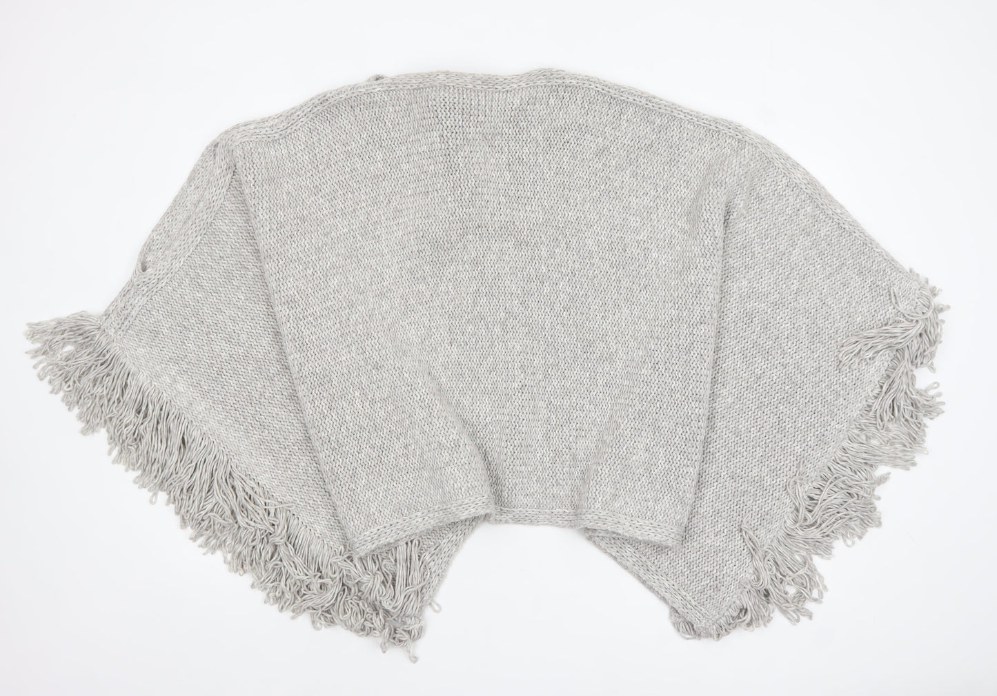 Marks and Spencer Women Grey Chunky-Knit Fringe Cape S