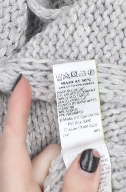 Marks and Spencer Women Grey Chunky-Knit Fringe Cape S