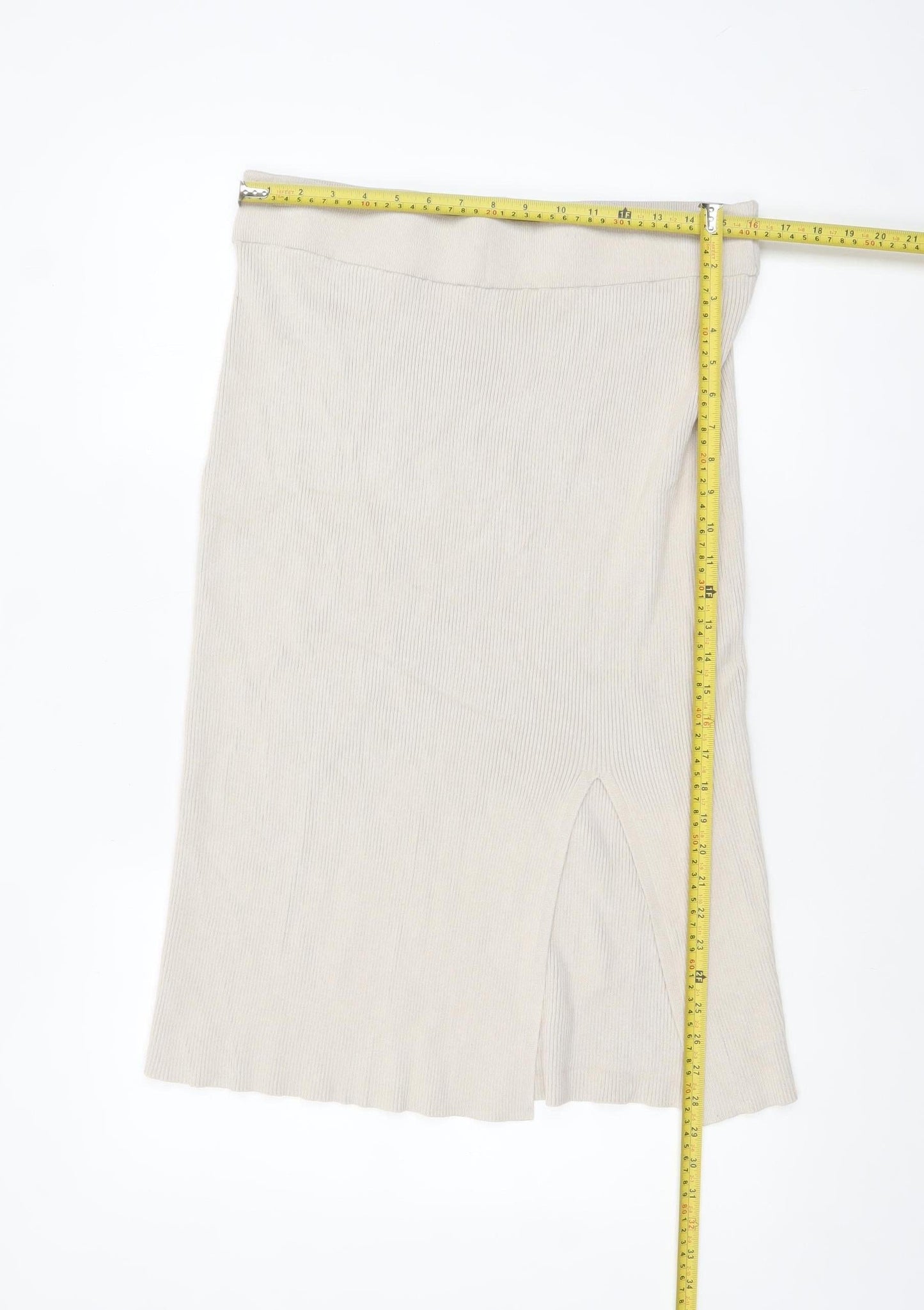 H&M Women Beige Knit Midi Pencil Skirt L Viscose Blend