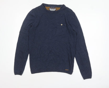 Threadbare Men's Blue Cotton Crew Neck Pullover Jumper Size S