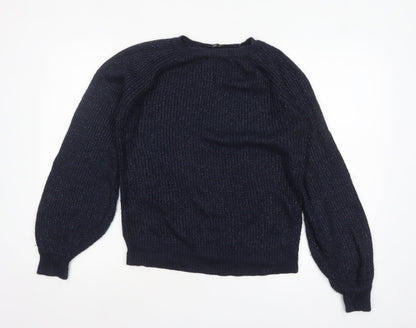 Dorothy Perkins Women's Blue Metallic Knit Crew Neck Pullover Jumper Size 12