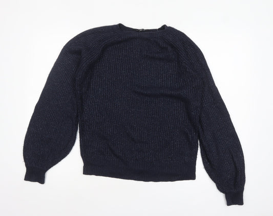Dorothy Perkins Women's Blue Metallic Knit Crew Neck Pullover Jumper Size 12