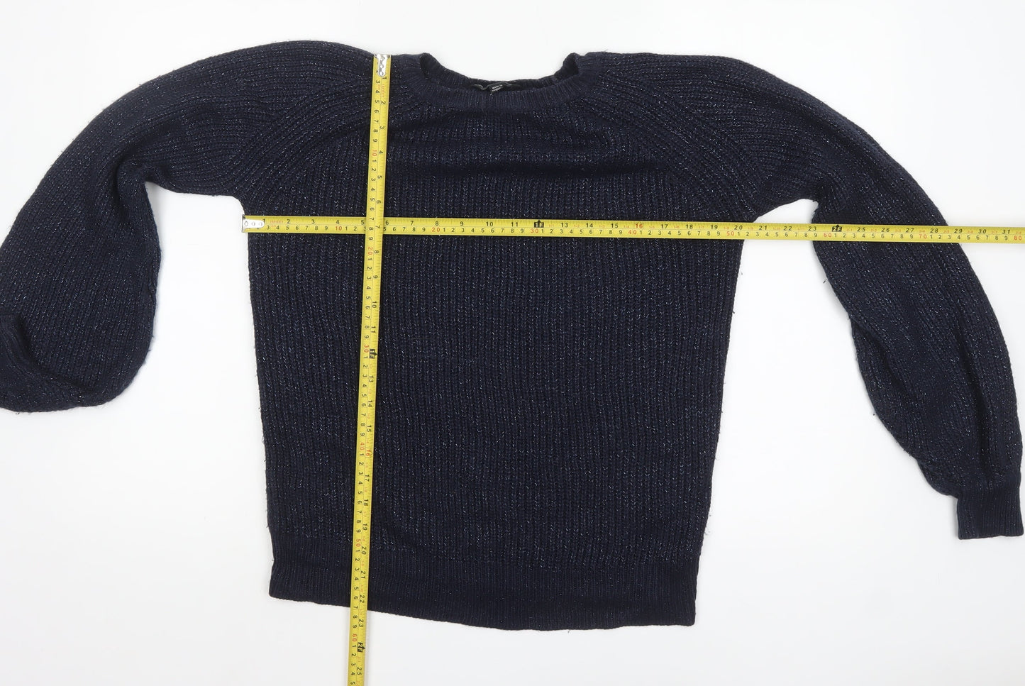 Dorothy Perkins Women's Blue Metallic Knit Crew Neck Pullover Jumper Size 12