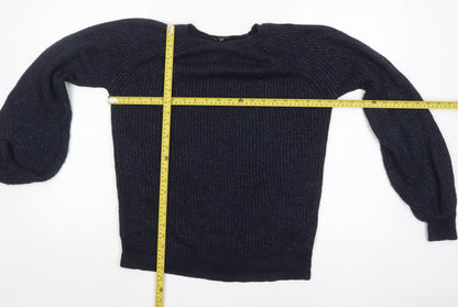 Dorothy Perkins Women's Blue Metallic Knit Crew Neck Pullover Jumper Size 12