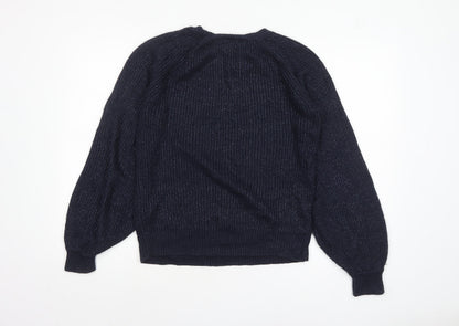Dorothy Perkins Women's Blue Metallic Knit Crew Neck Pullover Jumper Size 12