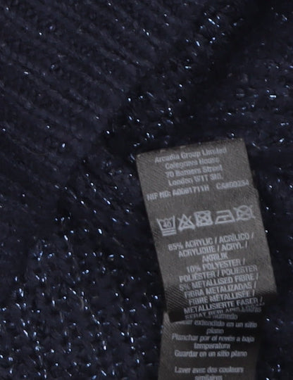 Dorothy Perkins Women's Blue Metallic Knit Crew Neck Pullover Jumper Size 12