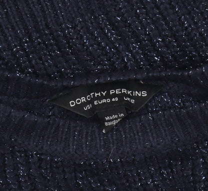 Dorothy Perkins Women's Blue Metallic Knit Crew Neck Pullover Jumper Size 12