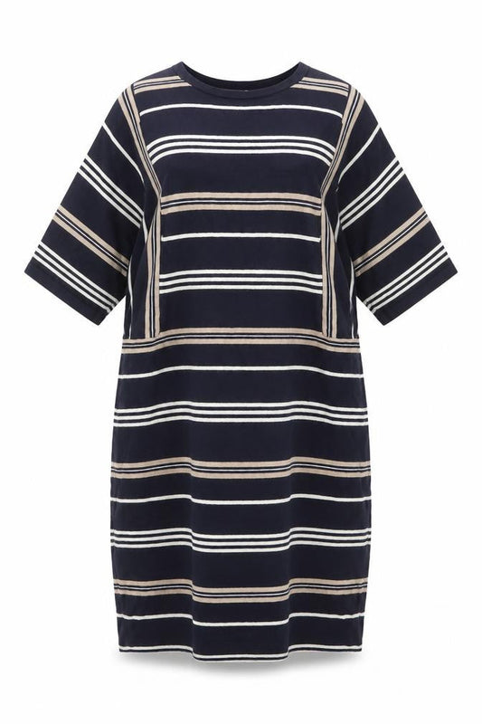 Warehouse Women Blue Striped Knit Shift Dress UK 10
