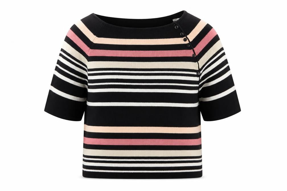 BHS Women’s Multicoloured Striped Acrylic Short Sleeve Pullover Jumper Size 12