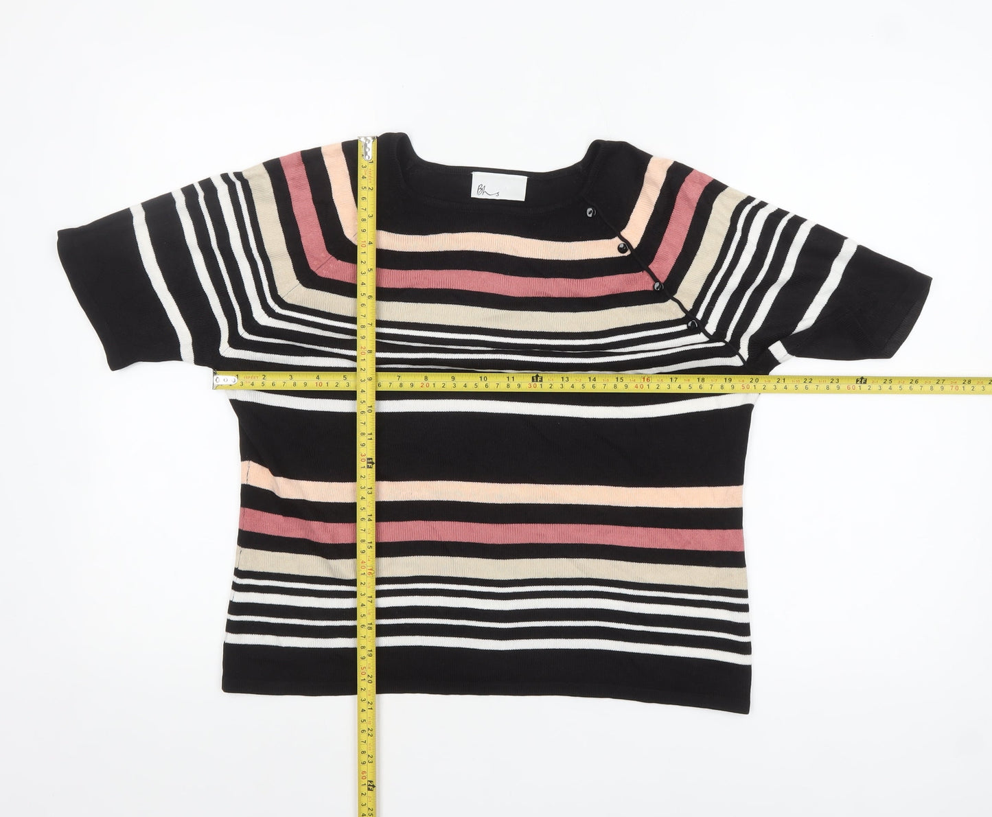 BHS Women’s Multicoloured Striped Acrylic Short Sleeve Pullover Jumper Size 12