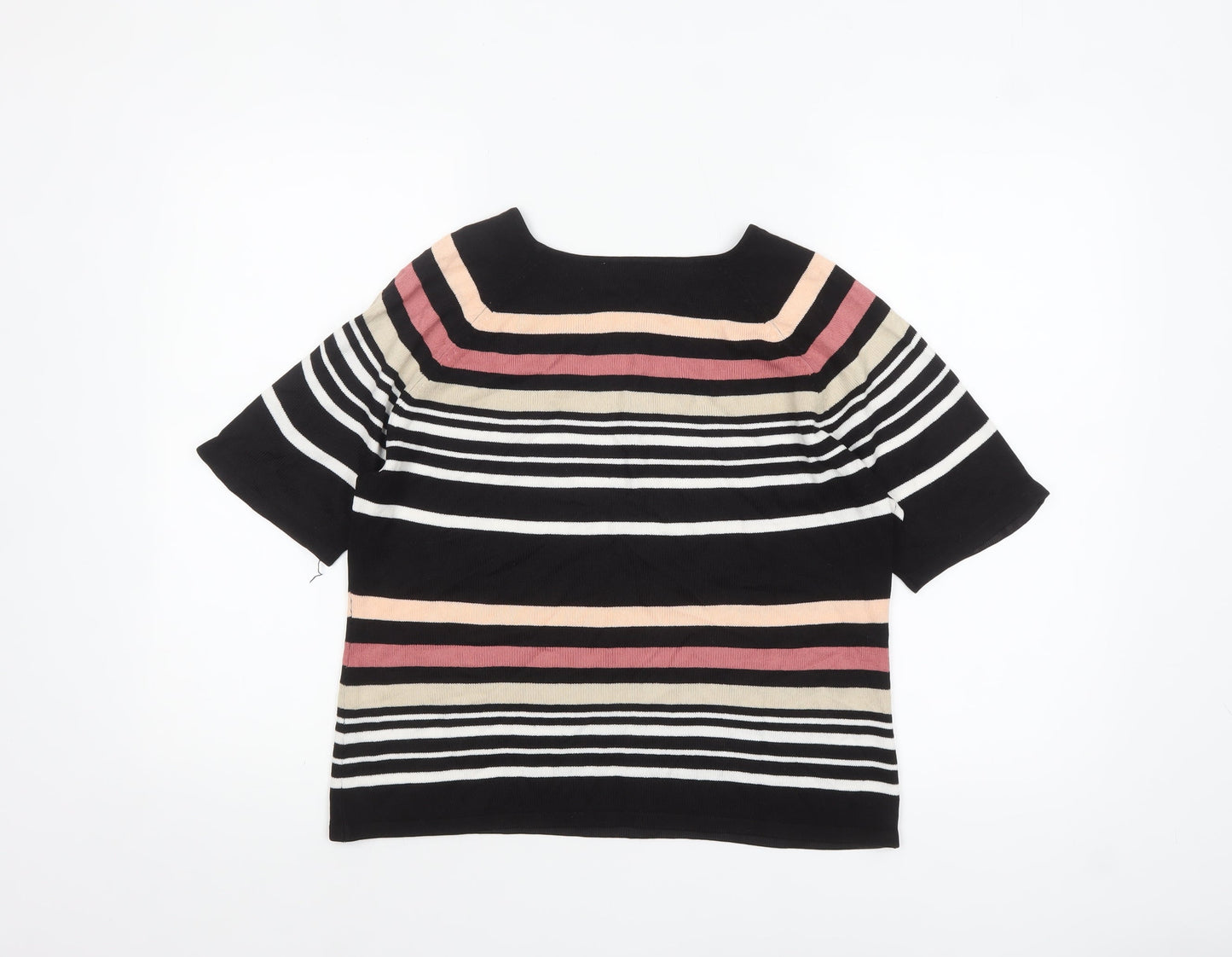 BHS Women’s Multicoloured Striped Acrylic Short Sleeve Pullover Jumper Size 12