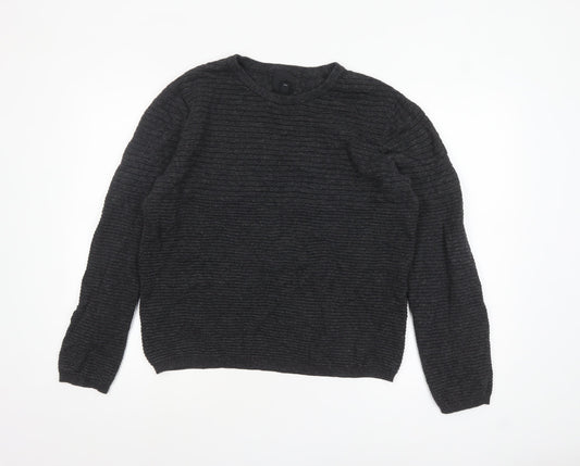 H&M Mens Grey Cotton Knit Jumper L Long Sleeve Crew Neck Pullover