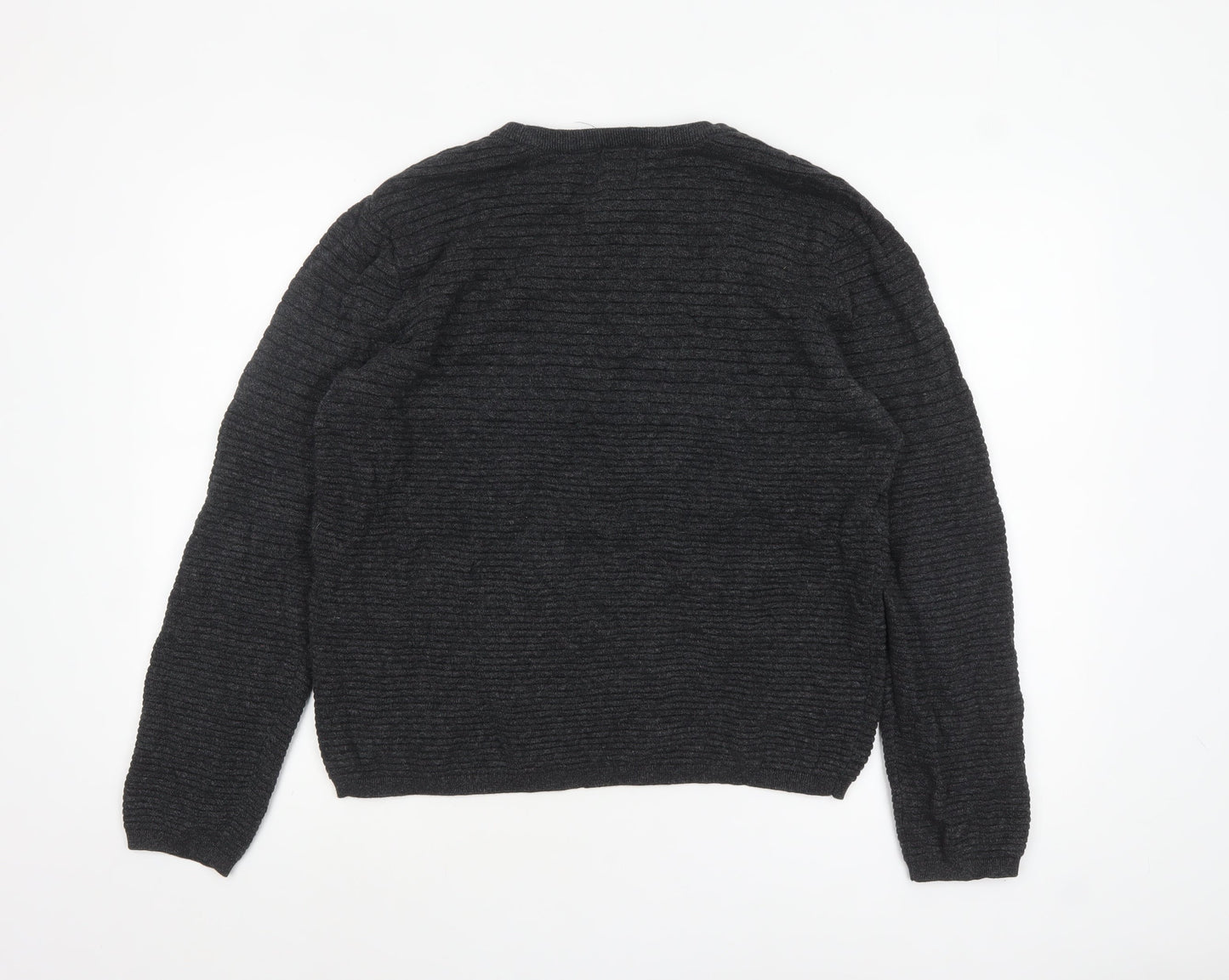 H&M Mens Grey Cotton Knit Jumper L Long Sleeve Crew Neck Pullover