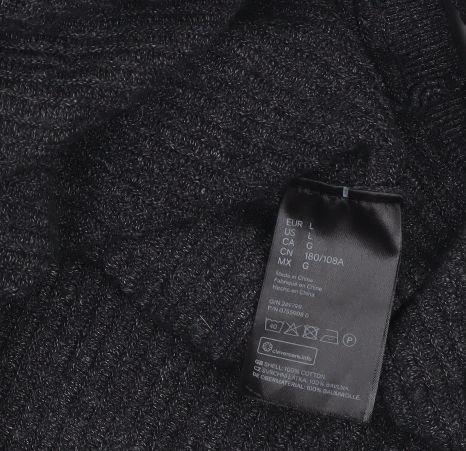H&M Mens Grey Cotton Knit Jumper L Long Sleeve Crew Neck Pullover