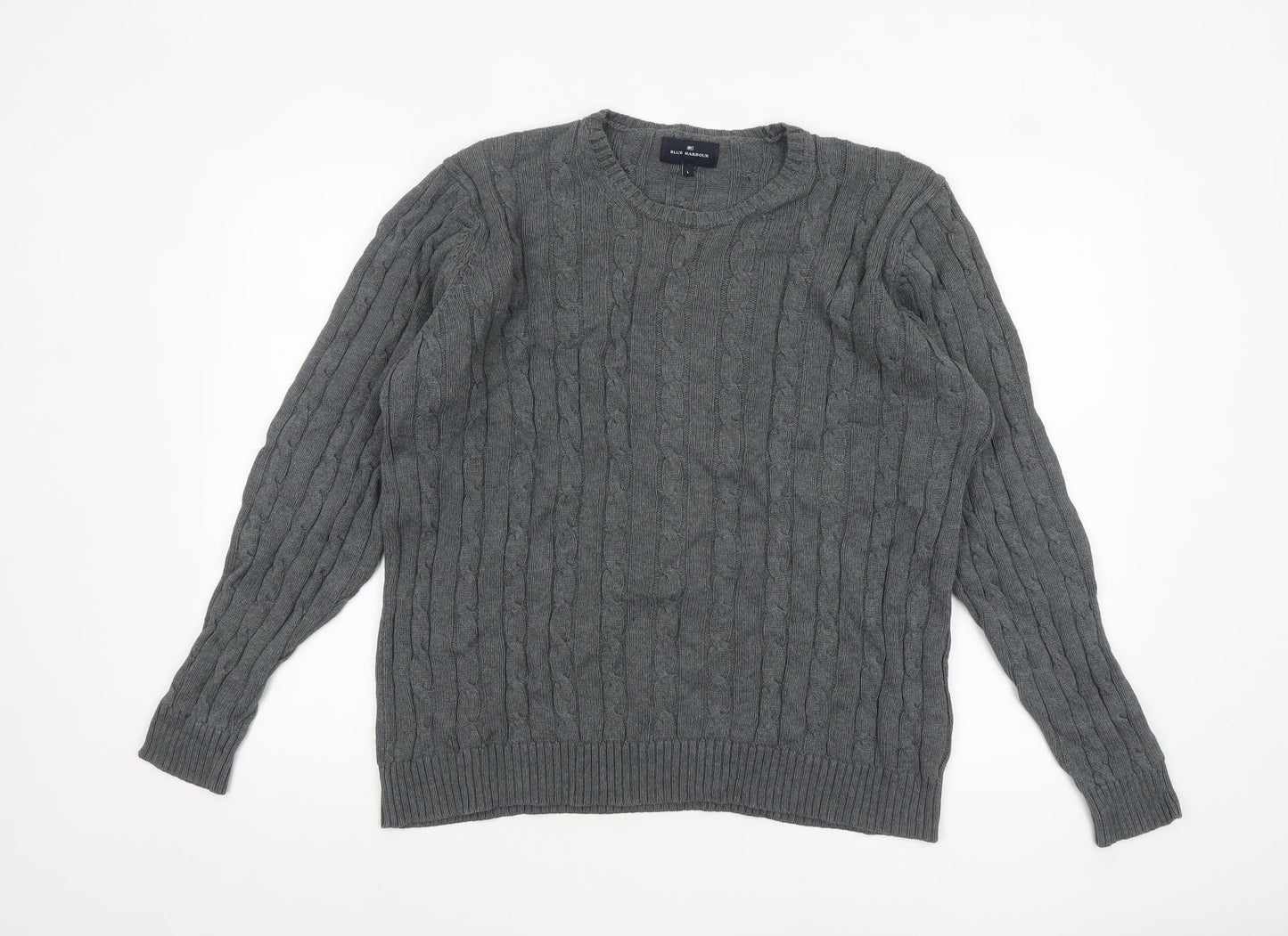 Marks and Spencer Blue Harbour Men's Grey Cable-Knit Cotton Jumper L