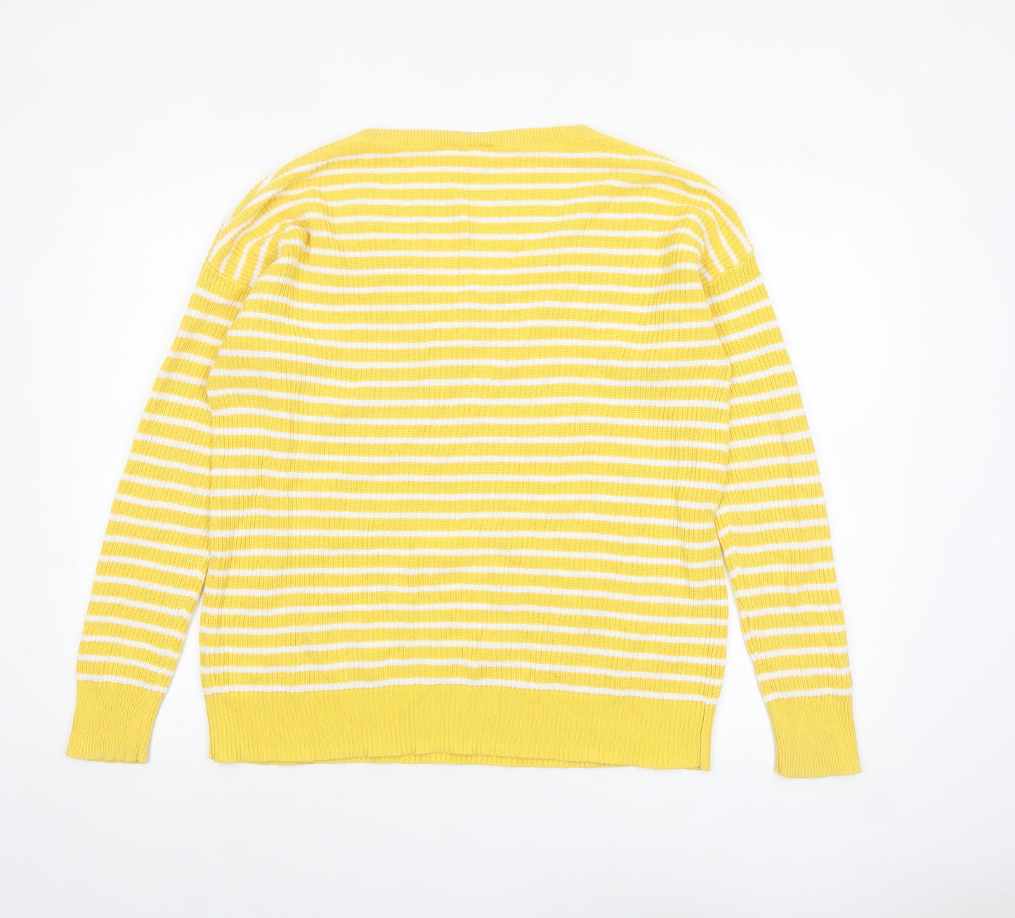 GAP Women’s Yellow White Striped Cotton V-Neck Jumper Size M