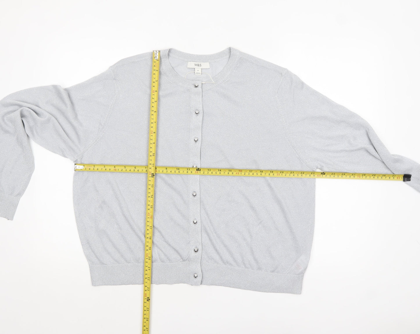 Marks and Spencer Womens Grey Metallic Button Cardigan Size 20