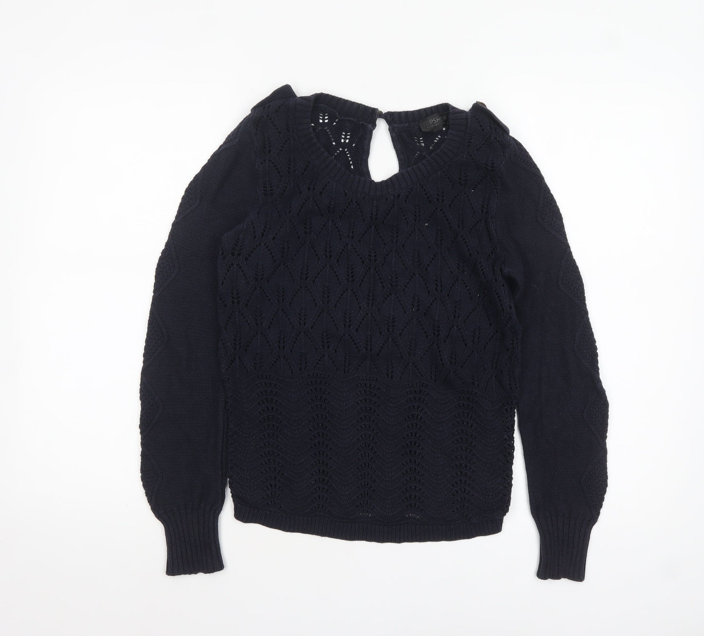 Topshop Women’s Navy Blue Cotton Open-Knit Jumper Size 8