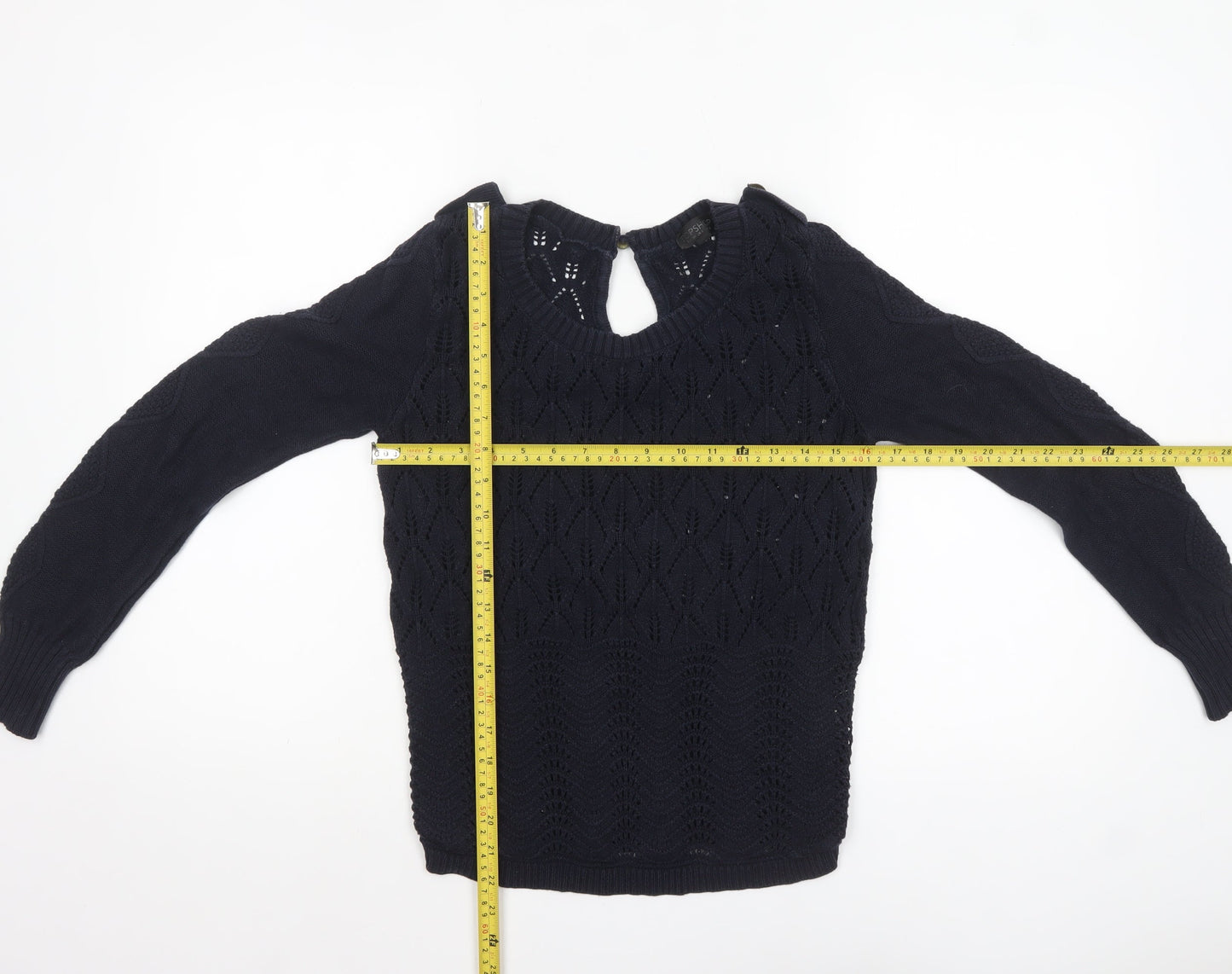 Topshop Women’s Navy Blue Cotton Open-Knit Jumper Size 8