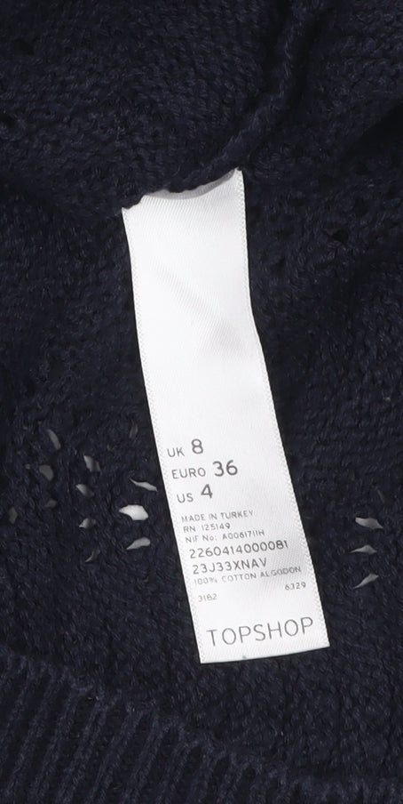 Topshop Women’s Navy Blue Cotton Open-Knit Jumper Size 8