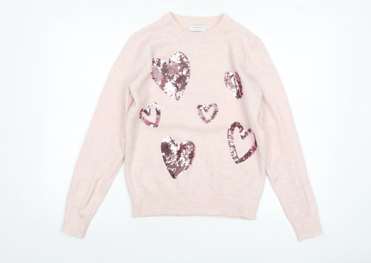 Papaya Womens Pink Sequin Heart Pullover Jumper Size S
