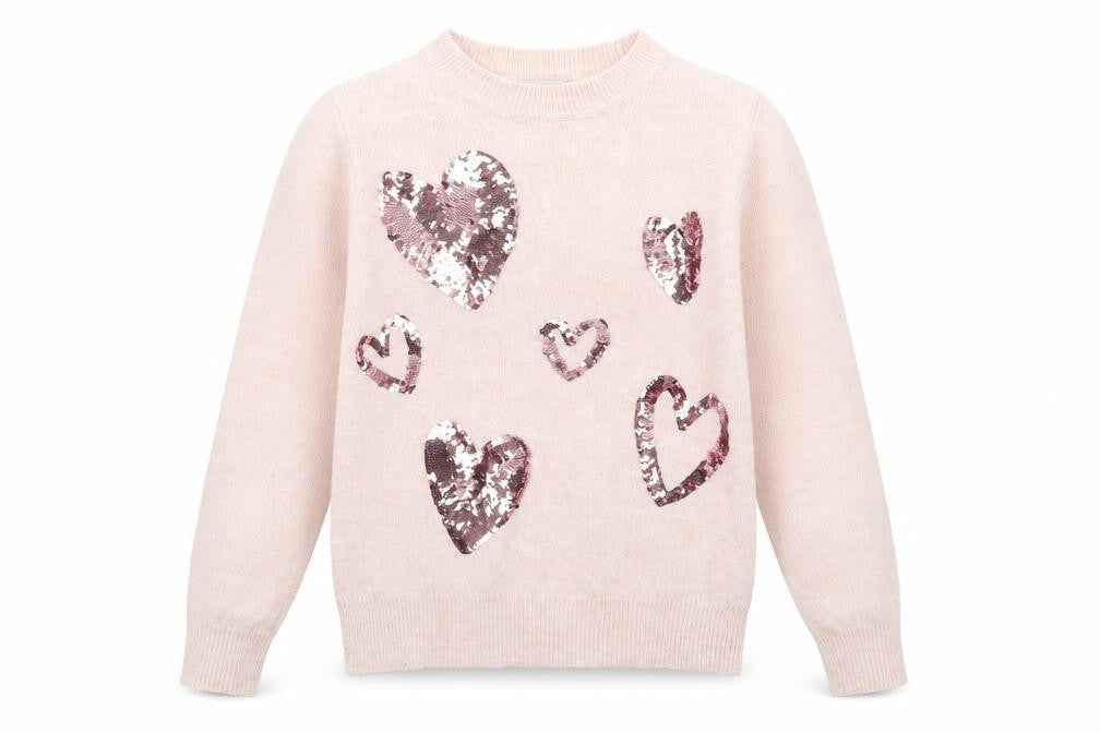 Papaya Womens Pink Sequin Heart Pullover Jumper Size S