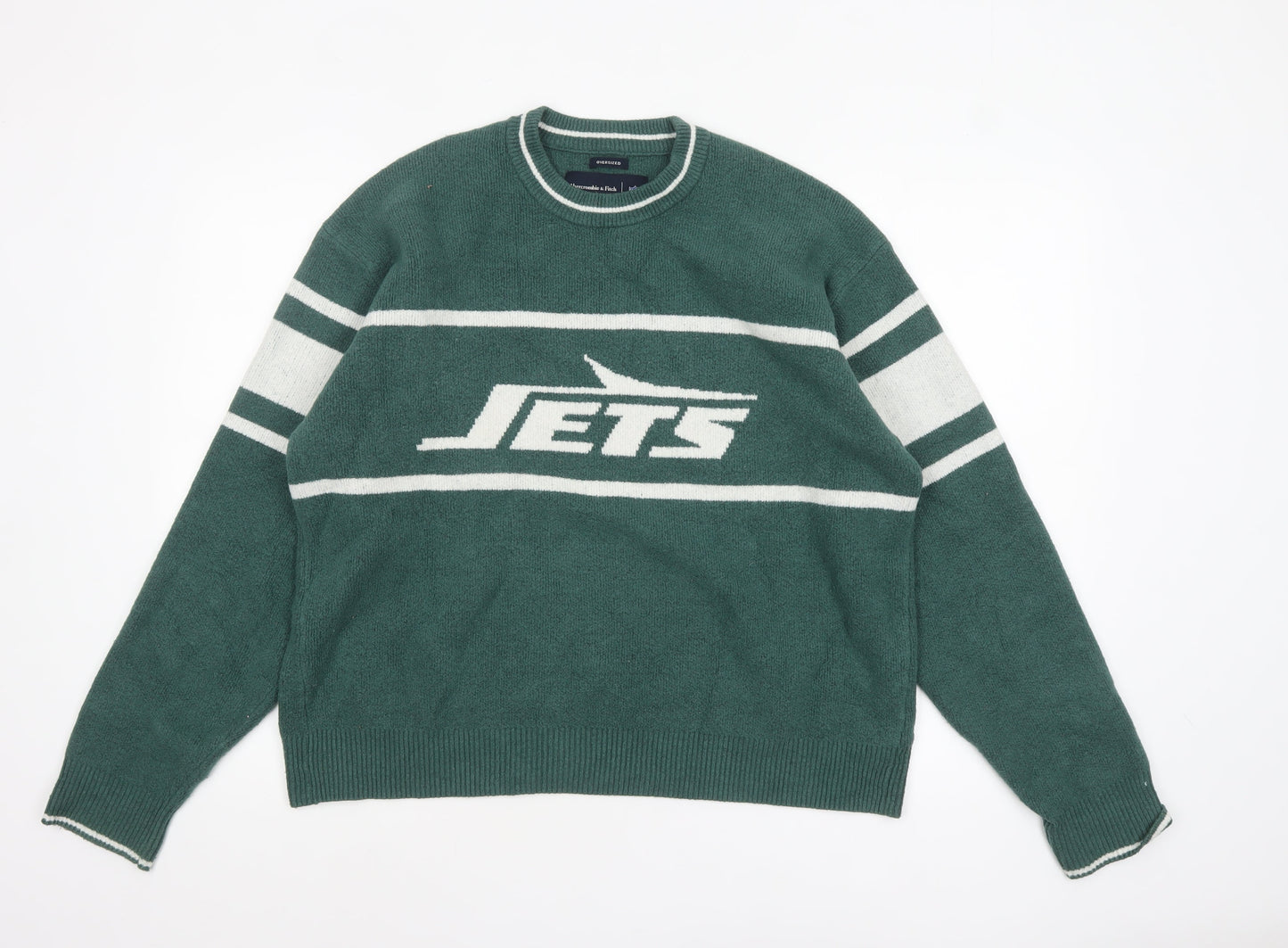 Abercrombie & Fitch Men’s Green Jets Graphic Knit Jumper Size M