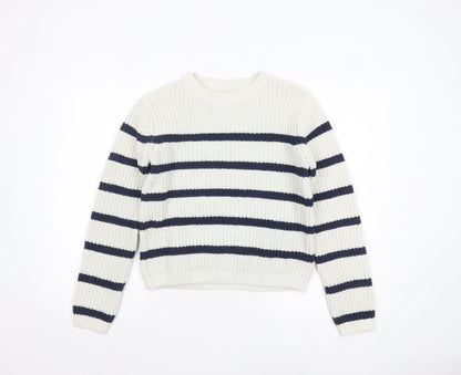 F&F Girls White Navy Striped Crew Neck Long Sleeve Pullover Jumper 13 Years
