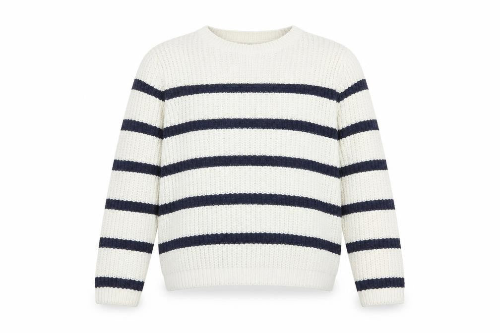 F&F Girls White Navy Striped Crew Neck Long Sleeve Pullover Jumper 13 Years