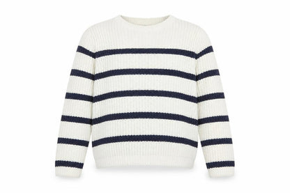 F&F Girls White Navy Striped Crew Neck Long Sleeve Pullover Jumper 13 Years