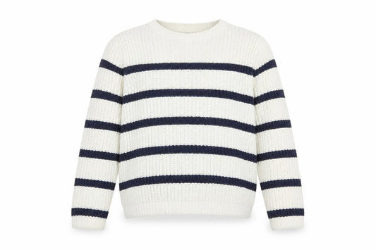 F&F Girls White Navy Striped Crew Neck Long Sleeve Pullover Jumper 13 Years