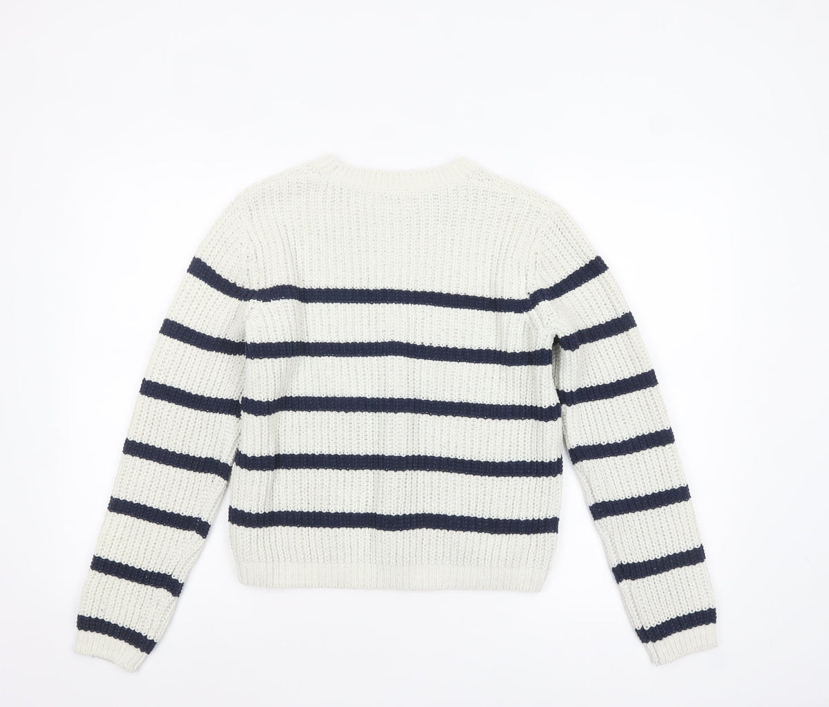 F&F Girls White Navy Striped Crew Neck Long Sleeve Pullover Jumper 13 Years