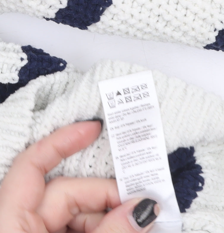 F&F Girls White Navy Striped Crew Neck Long Sleeve Pullover Jumper 13 Years