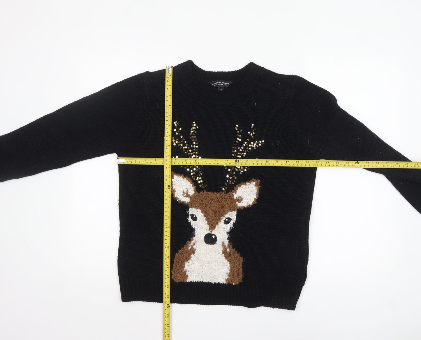 Dorothy Perkins Womens Black Sequin Reindeer Christmas Jumper Size 14
