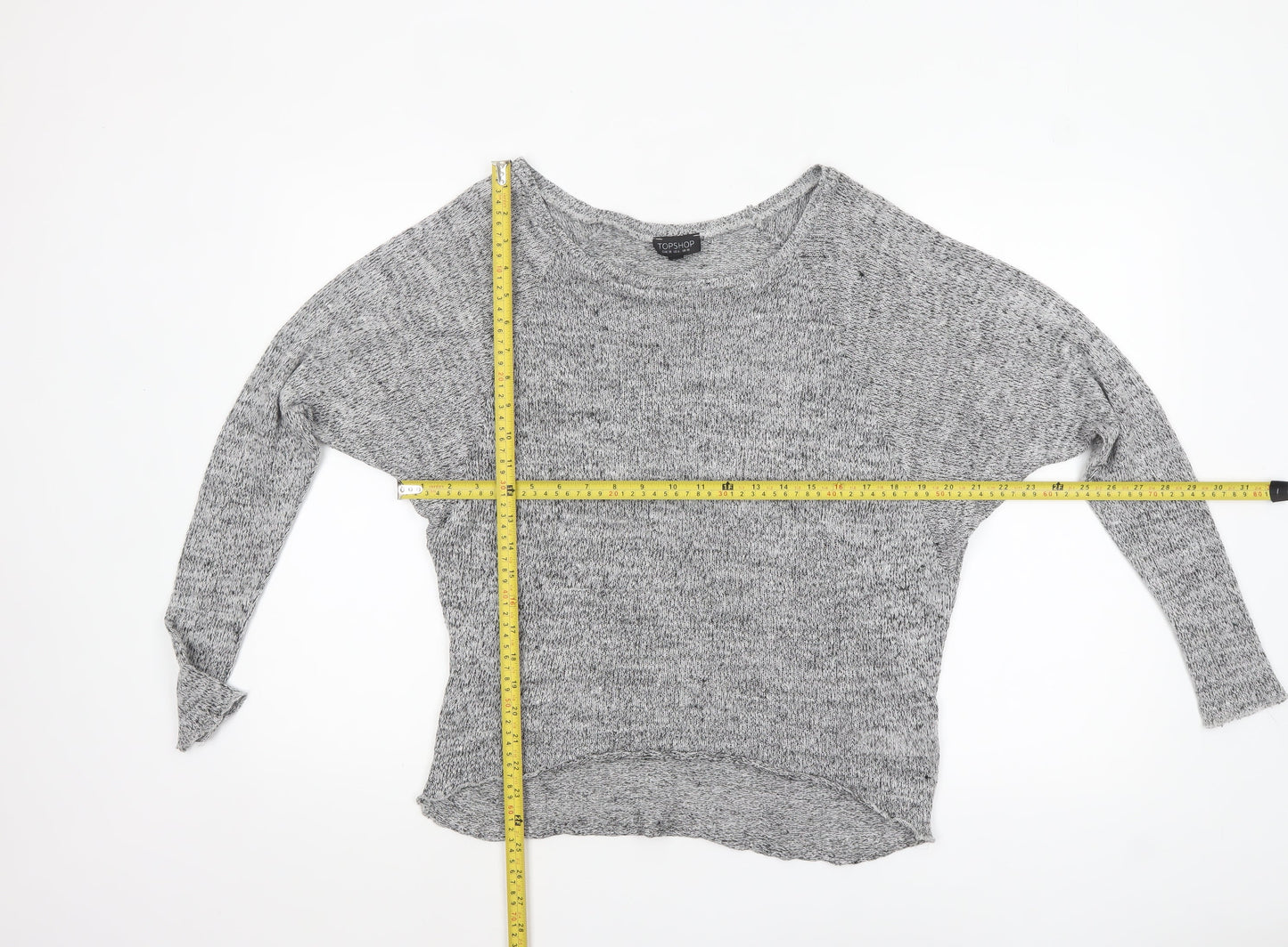 Topshop Women Grey Knit Boat Neck Long Sleeve Pullover Jumper Size 10