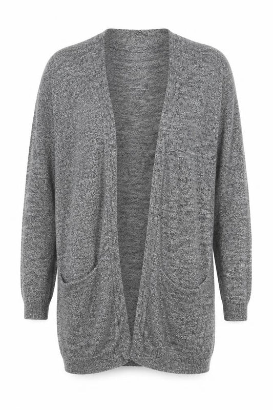 New Look Womens Grey Long Sleeve Open Knit Cotton Cardigan Size 10