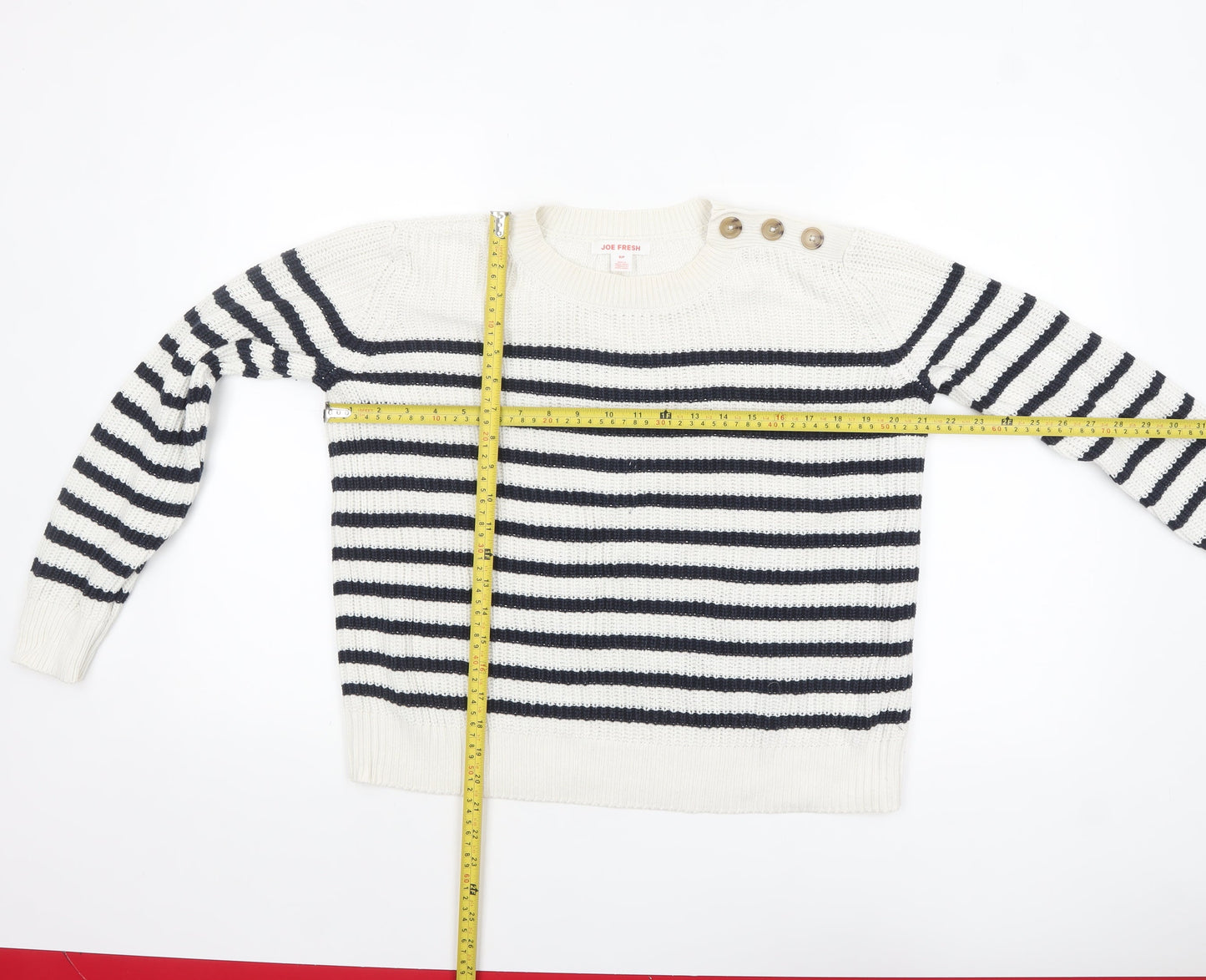 Joe Fresh Women’s White Navy Striped Cotton Knit Jumper Size S