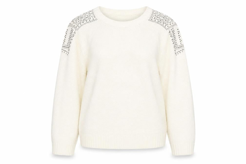 Klass Women's White Rhinestone Knit Pullover Jumper Size M