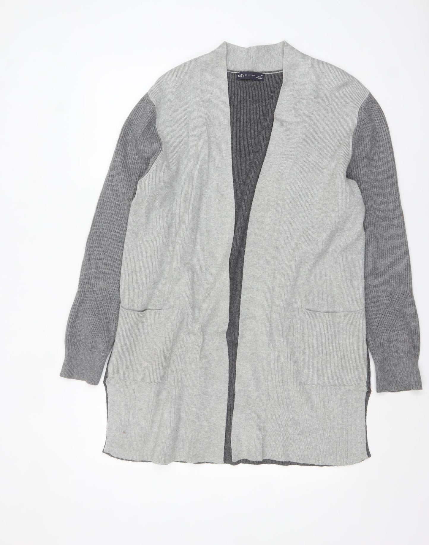 Marks and Spencer Women Grey Long Sleeve Open Knit Cardigan Size 14