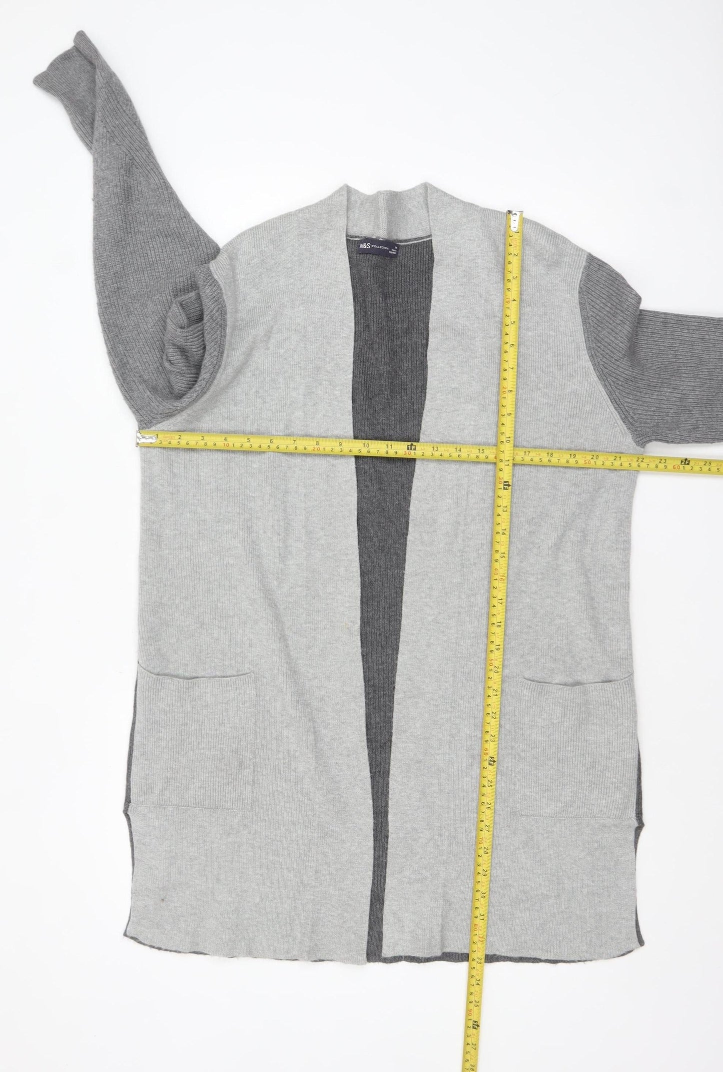 Marks and Spencer Women Grey Long Sleeve Open Knit Cardigan Size 14