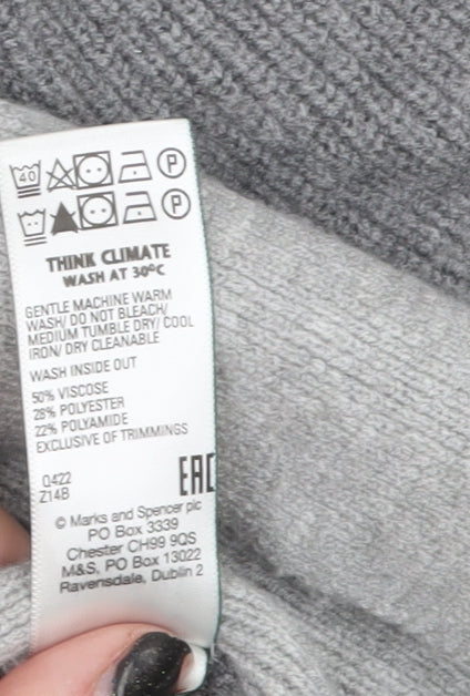 Marks and Spencer Women Grey Long Sleeve Open Knit Cardigan Size 14