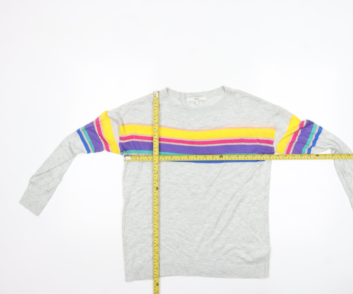 Next Womens Grey Rainbow Stripe Pullover Jumper Size 10