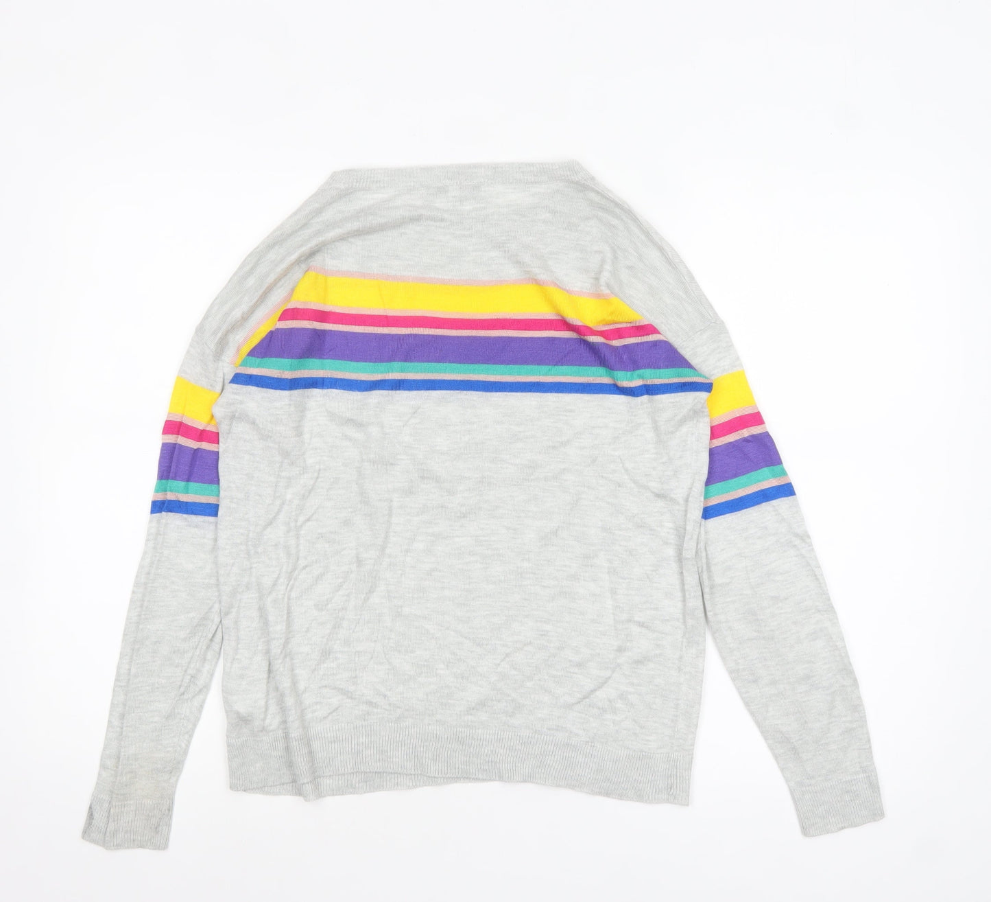 Next Womens Grey Rainbow Stripe Pullover Jumper Size 10