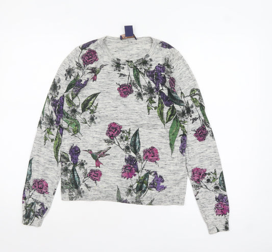 Oasis Women Grey Floral Crew Neck Cotton Jumper XS