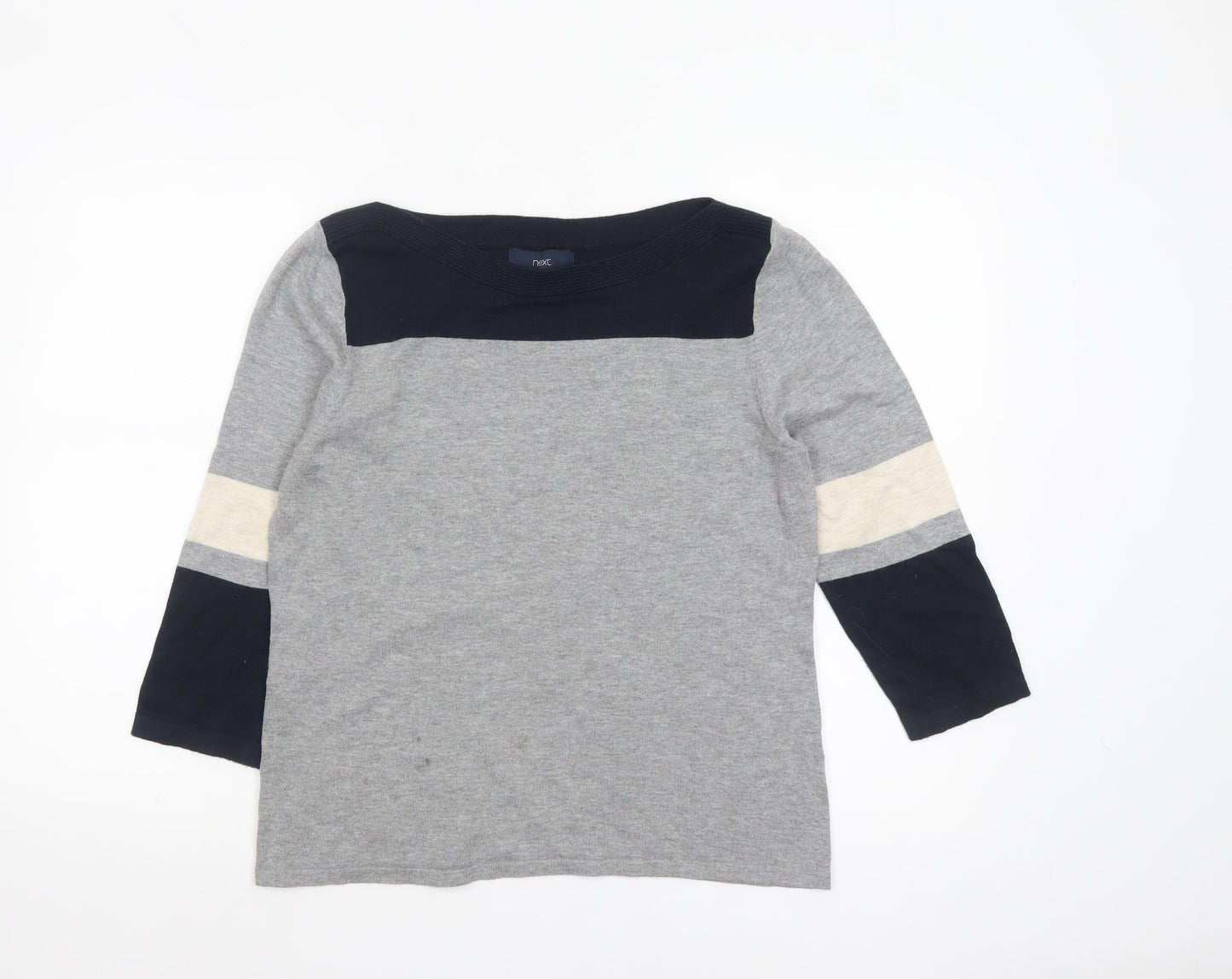 Next Women Grey Boat Neck 3/4 Sleeve Cotton Jumper Size 14