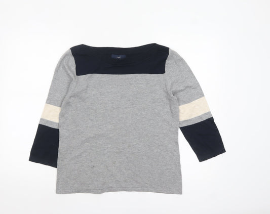 Next Women Grey Boat Neck 3/4 Sleeve Cotton Jumper Size 14
