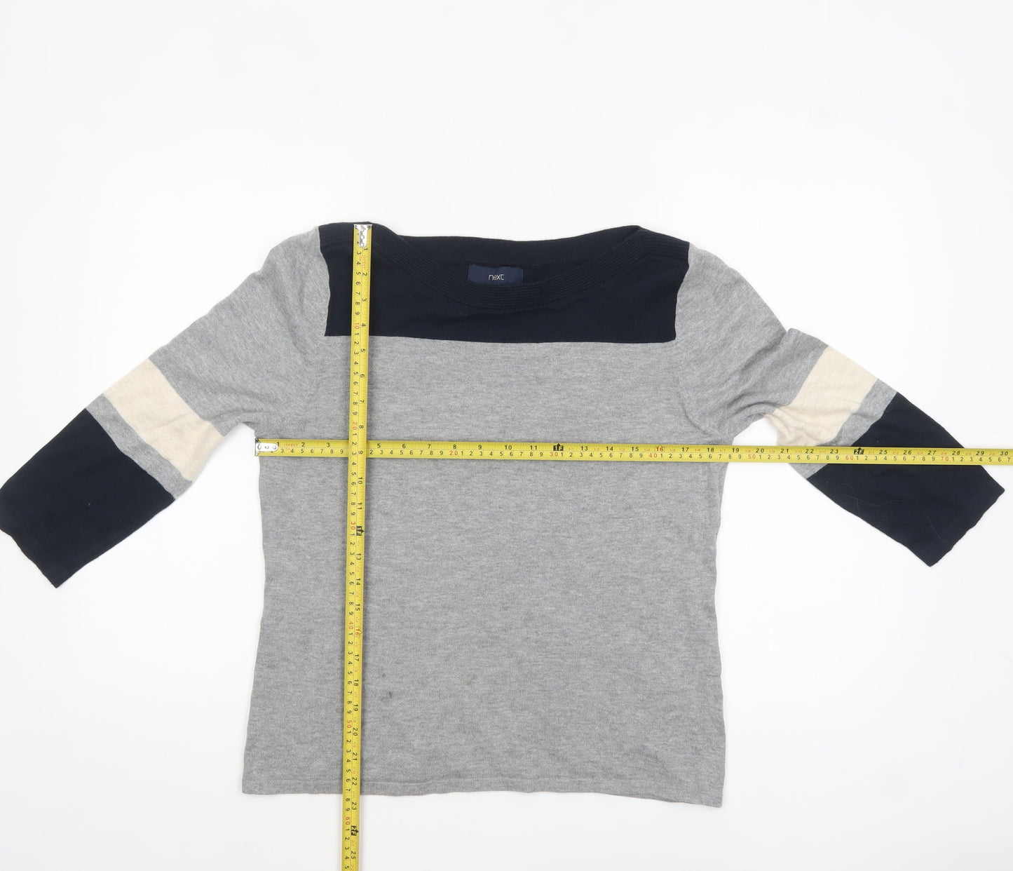 Next Women Grey Boat Neck 3/4 Sleeve Cotton Jumper Size 14