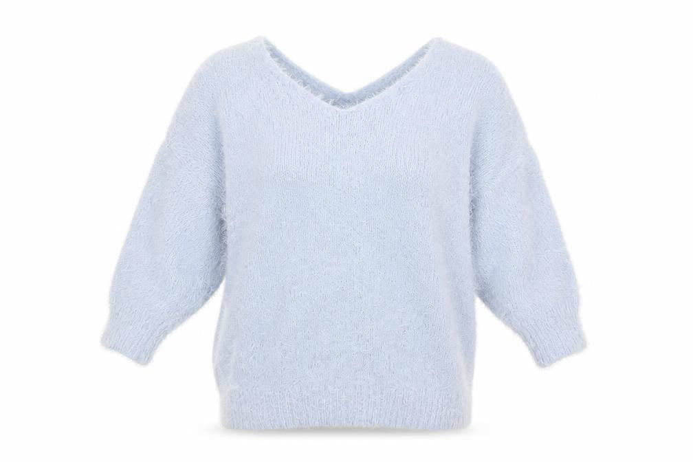 F&F Women’s Light Blue Fluffy V-Neck Pullover Jumper Size 12